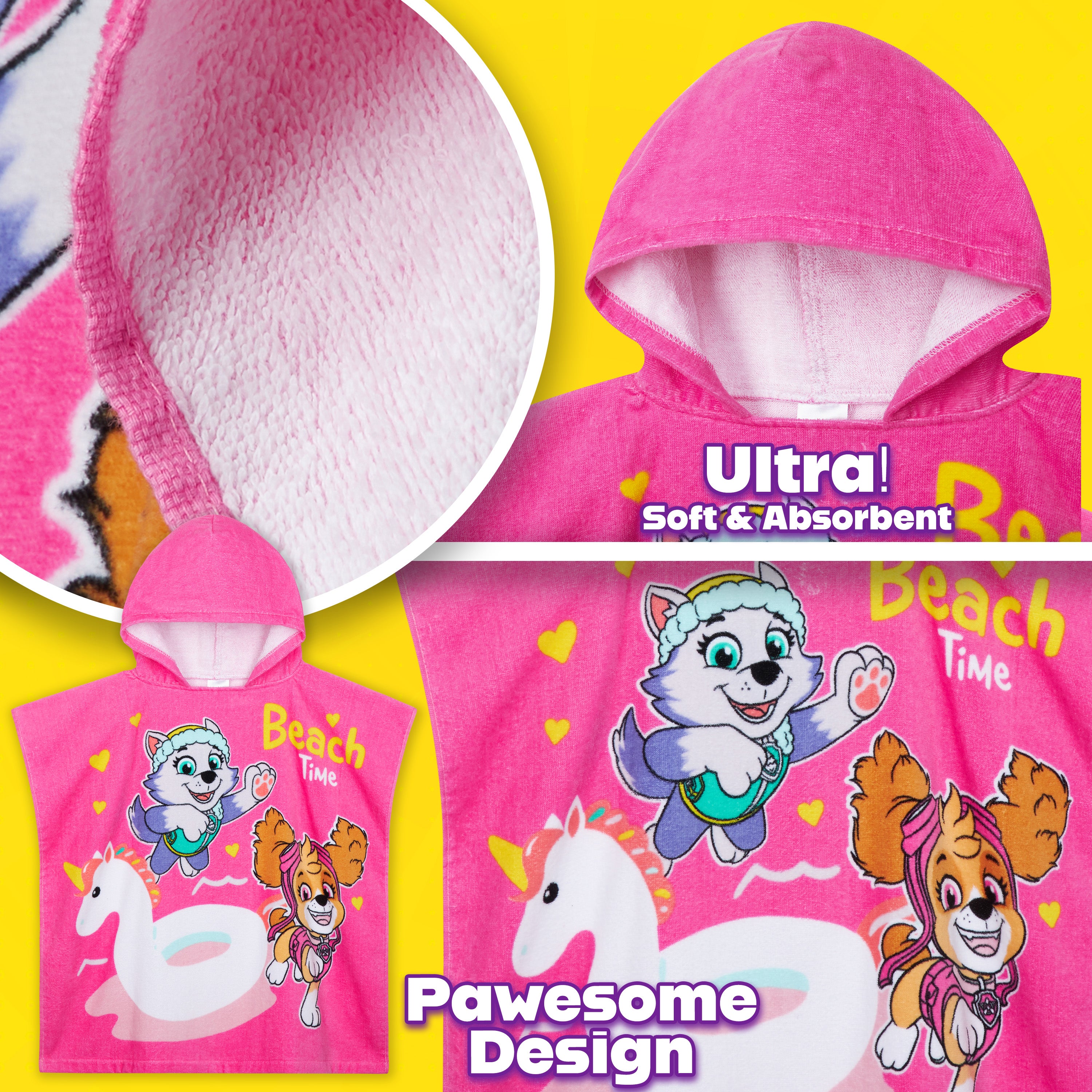 Paw Patrol Hooded Towel Girls Absorbent Changing Robe Skye Everest Cotton Towelling Poncho for Swimming Bath Shower Beach Holiday Essentials - Get Trend