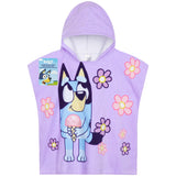Bluey Bath Towel with Hood for Kids Absorbent Changing Robe Cotton Poncho for Swimming Bath Shower Beach Towel Holiday Essentials (Purple, 3-8 Years)