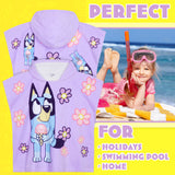 Bluey Bath Towel with Hood for Kids Absorbent Changing Robe Cotton Poncho for Swimming Bath Shower Beach Towel Holiday Essentials (Purple, 3-8 Years)