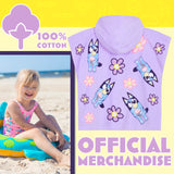 Bluey Bath Towel with Hood for Kids Absorbent Changing Robe Cotton Poncho for Swimming Bath Shower Beach Towel Holiday Essentials (Purple, 3-8 Years)