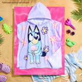 Bluey Bath Towel with Hood for Kids Absorbent Changing Robe Cotton Poncho for Swimming Bath Shower Beach Towel Holiday Essentials (Purple, 3-8 Years)