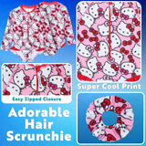 Hello Kitty Girls Swimming Costume Long Sleeve Kawaii Swimsuit with Hair Scrunchie One Piece for Kids Teens Swimwear for Pool Beach Holiday Essentials - Get Trend