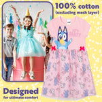 Bluey Dress for Girls and Toddlers Summer Dress Cute Short Sleeve with Tulle Mesh Skirt for Party Casual Holiday Summer Gifts for Girls - Get Trend