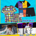 Get Trend PJs Boys 2 Pack Pyjamas Set Short Sleeve Kids Teenagers Lounge Sets Nightwear Soft Comfy Sleepwear Boys Gifts - Get Trend