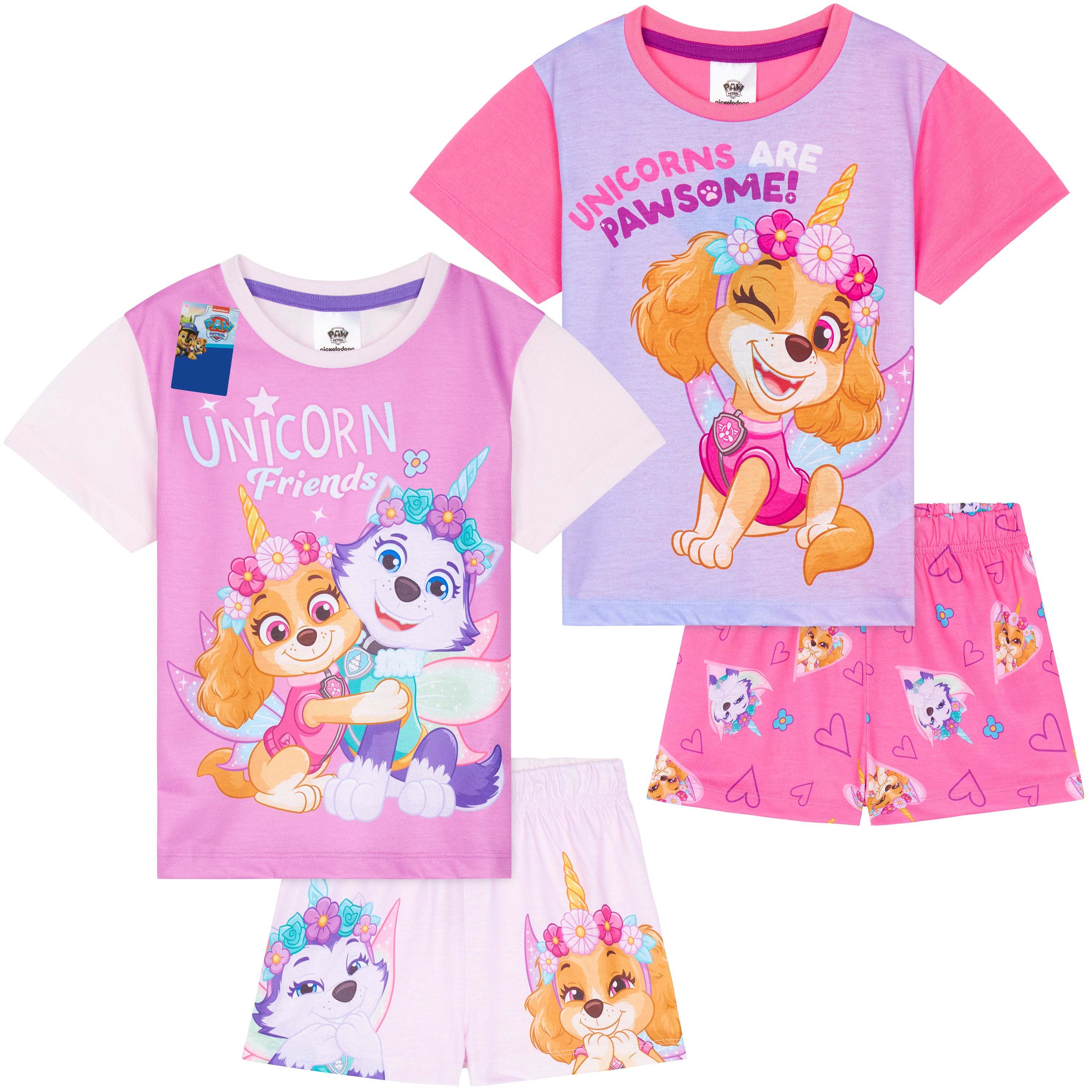 Get Trend PJs Girls 2 Pack Short Sleeve Pyjamas Set Kids Teens Lounge Sets Nightwear Soft Comfy Sleepwear Gifts for Girls - Get Trend