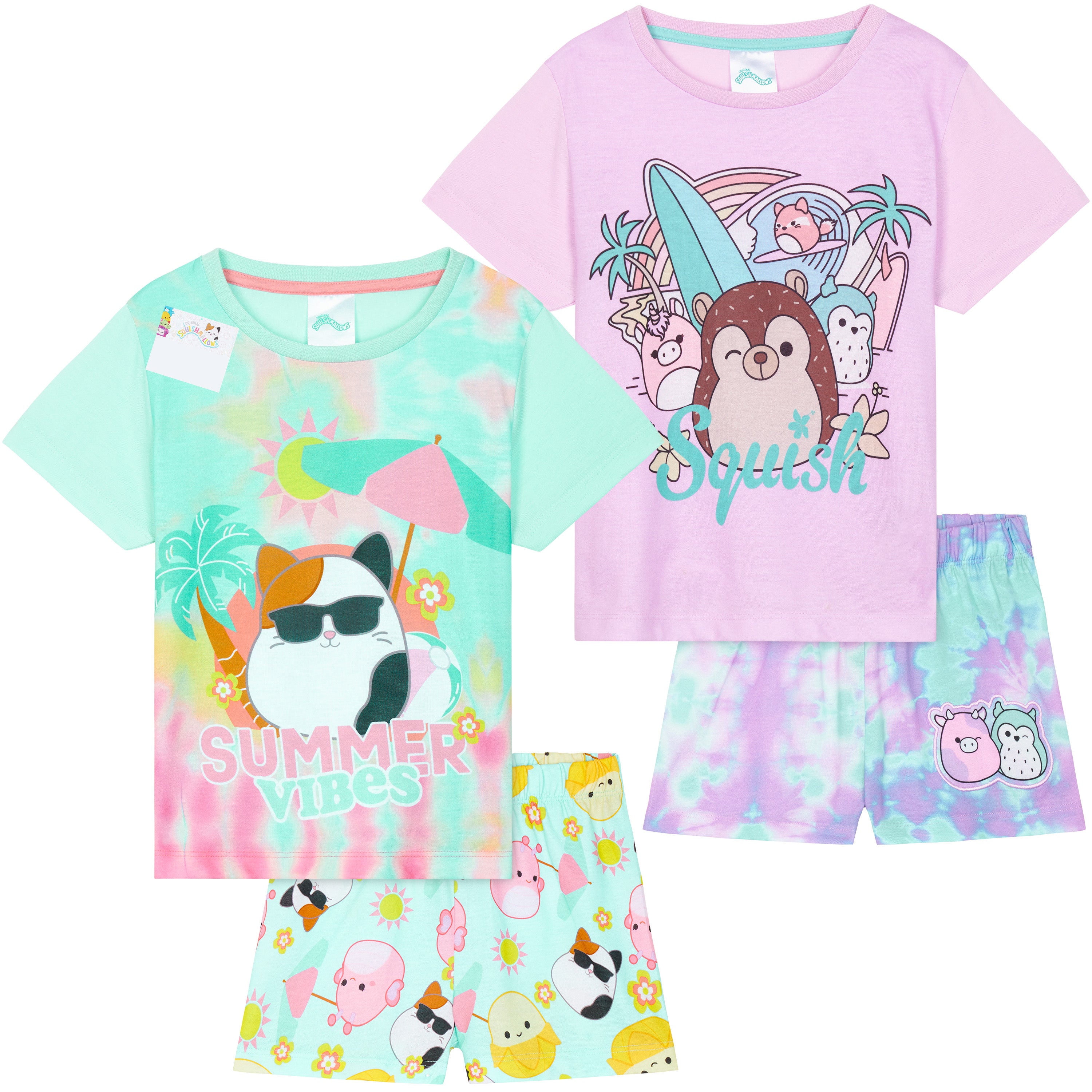 Get Trend PJs Girls 2 Pack Short Sleeve Pyjamas Set, Squishmallows for Kids Teens Lounge Sets Nightwear Soft Comfy Sleepwear Gifts for Girls - Get Trend