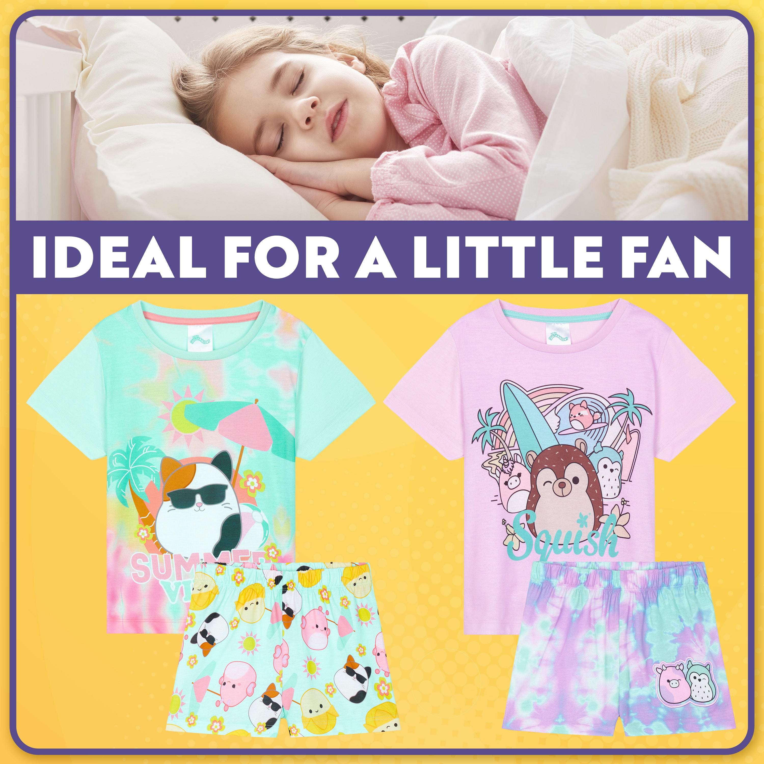 Get Trend PJs Girls 2 Pack Short Sleeve Pyjamas Set, Squishmallows for Kids Teens Lounge Sets Nightwear Soft Comfy Sleepwear Gifts for Girls - Get Trend