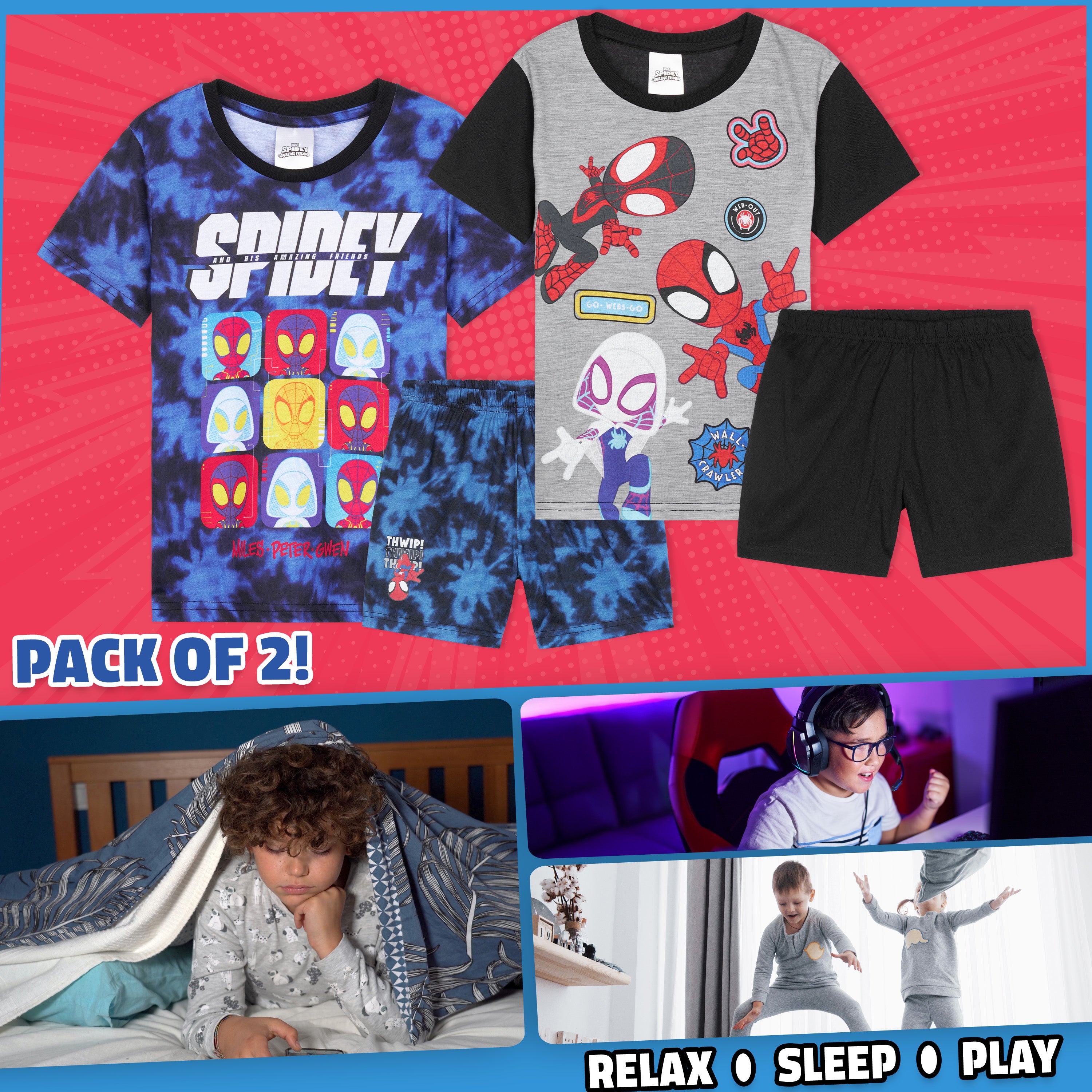 Get Trend PJs Boys 2 Pack Pyjamas Set Short Sleeve Kids Teenagers Lounge Sets Nightwear Soft Comfy Sleepwear Boys Gifts - Get Trend