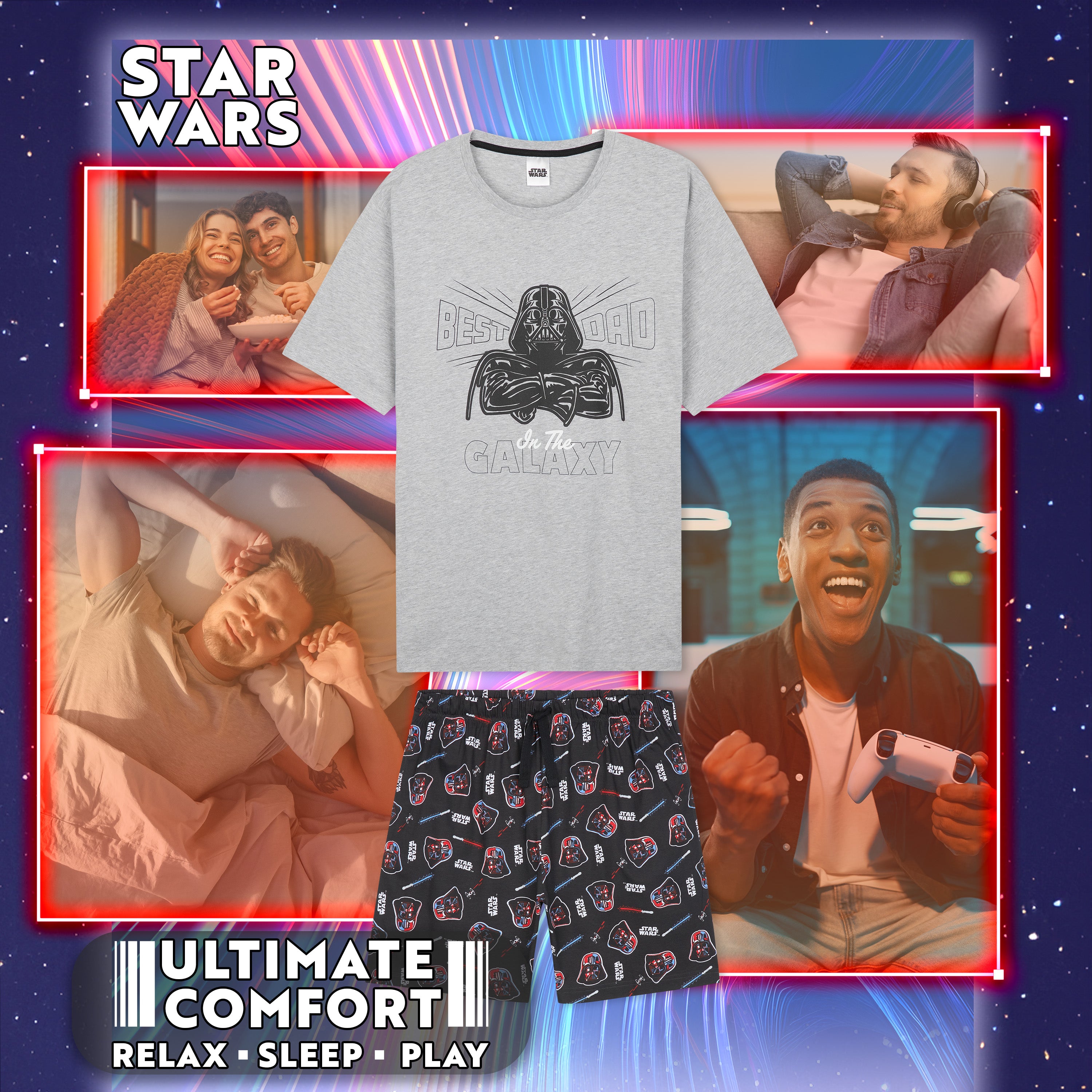 Disney Star Wars Mens Pyjamas Set Short PJs Soft Breathable Nightwear Loungewear Comfy Jammies Funny Sleepwear Baby Yoda Dad Gifts for Men - Get Trend