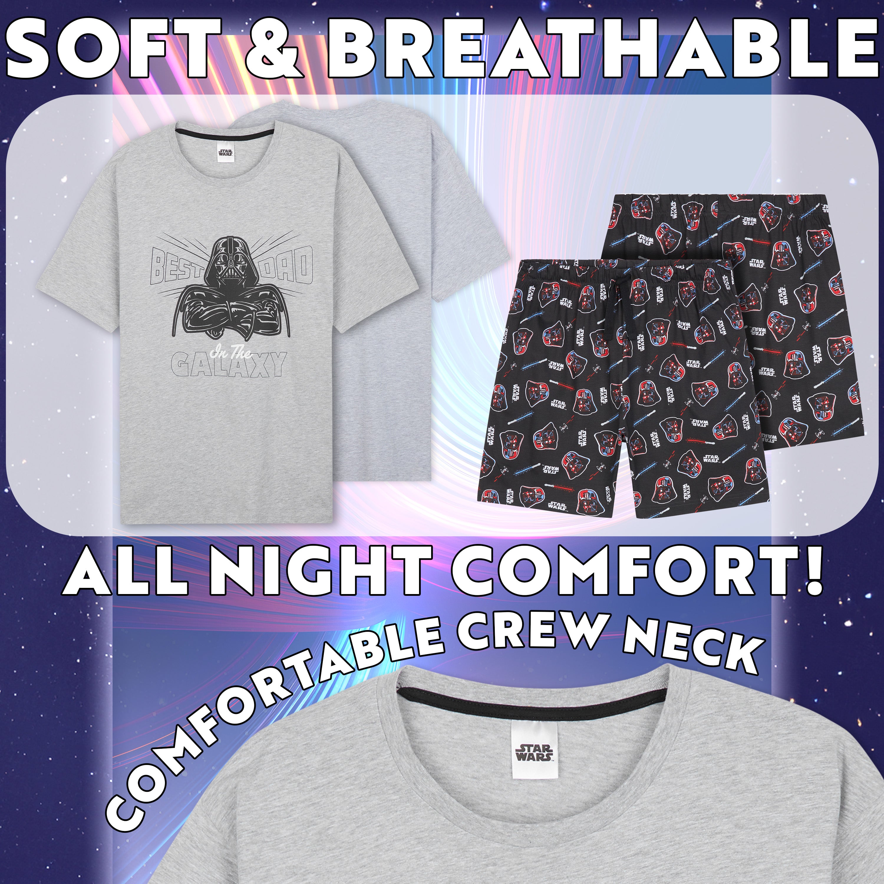 Disney Star Wars Mens Pyjamas Set Short PJs Soft Breathable Nightwear Loungewear Comfy Jammies Funny Sleepwear Baby Yoda Dad Gifts for Men - Get Trend