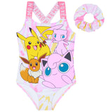 Pokemon Girls Swimming Costume Swimsuit with Hair Scrunchie Pikachu One Piece for Kids Teens Anime Swimwear for Pool Beach Holiday Essentials - Get Trend