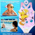 Pokemon Girls Swimming Costume Swimsuit with Hair Scrunchie Pikachu One Piece for Kids Teens Anime Swimwear for Pool Beach Holiday Essentials - Get Trend