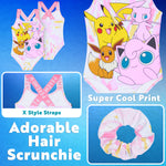 Pokemon Girls Swimming Costume Swimsuit with Hair Scrunchie Pikachu One Piece for Kids Teens Anime Swimwear for Pool Beach Holiday Essentials - Get Trend