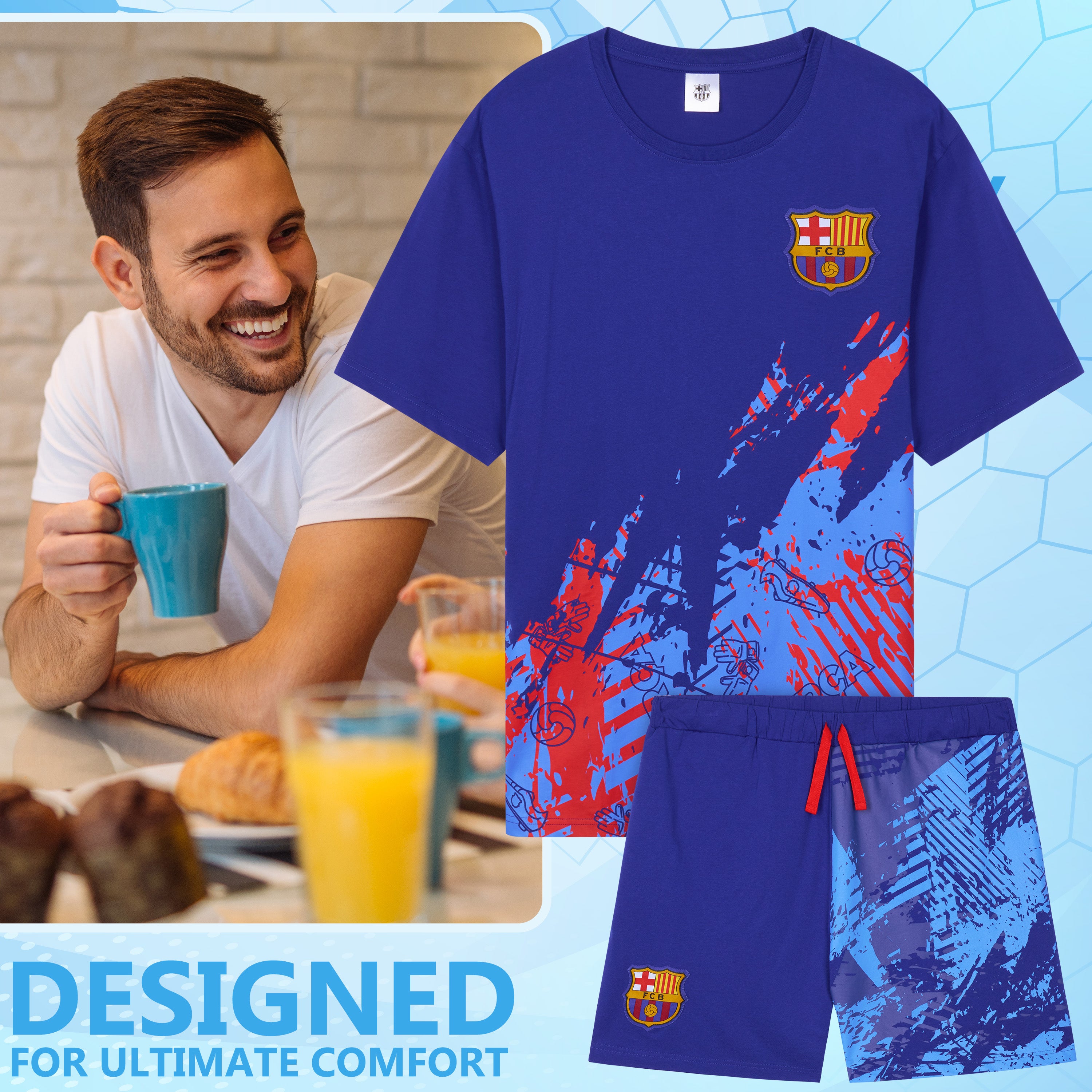 Get Trend Mens Pyjamas Set Short PJs Soft Breathable Nightwear Sleepwear Cosy Summer Lounge Set Football Gifts for Men - Get Trend
