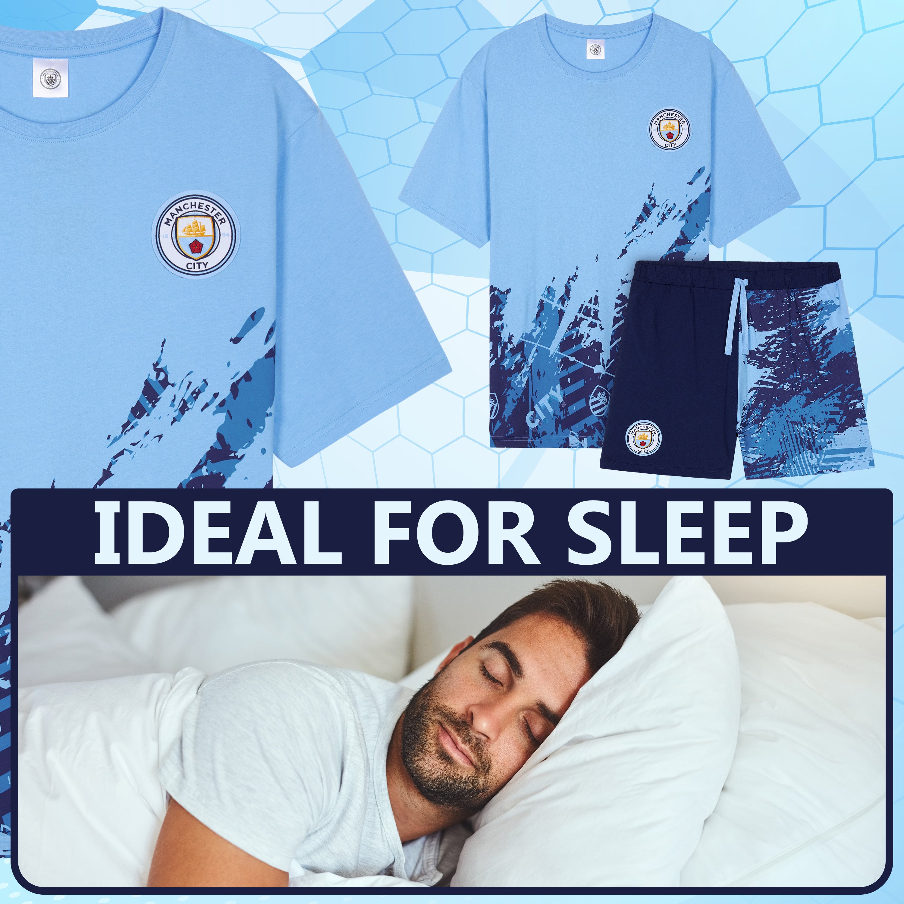 Get Trend Mens Pyjamas Set Short PJs Soft Breathable Nightwear Sleepwear Cosy Summer Lounge Set Football Gifts for Men - Get Trend