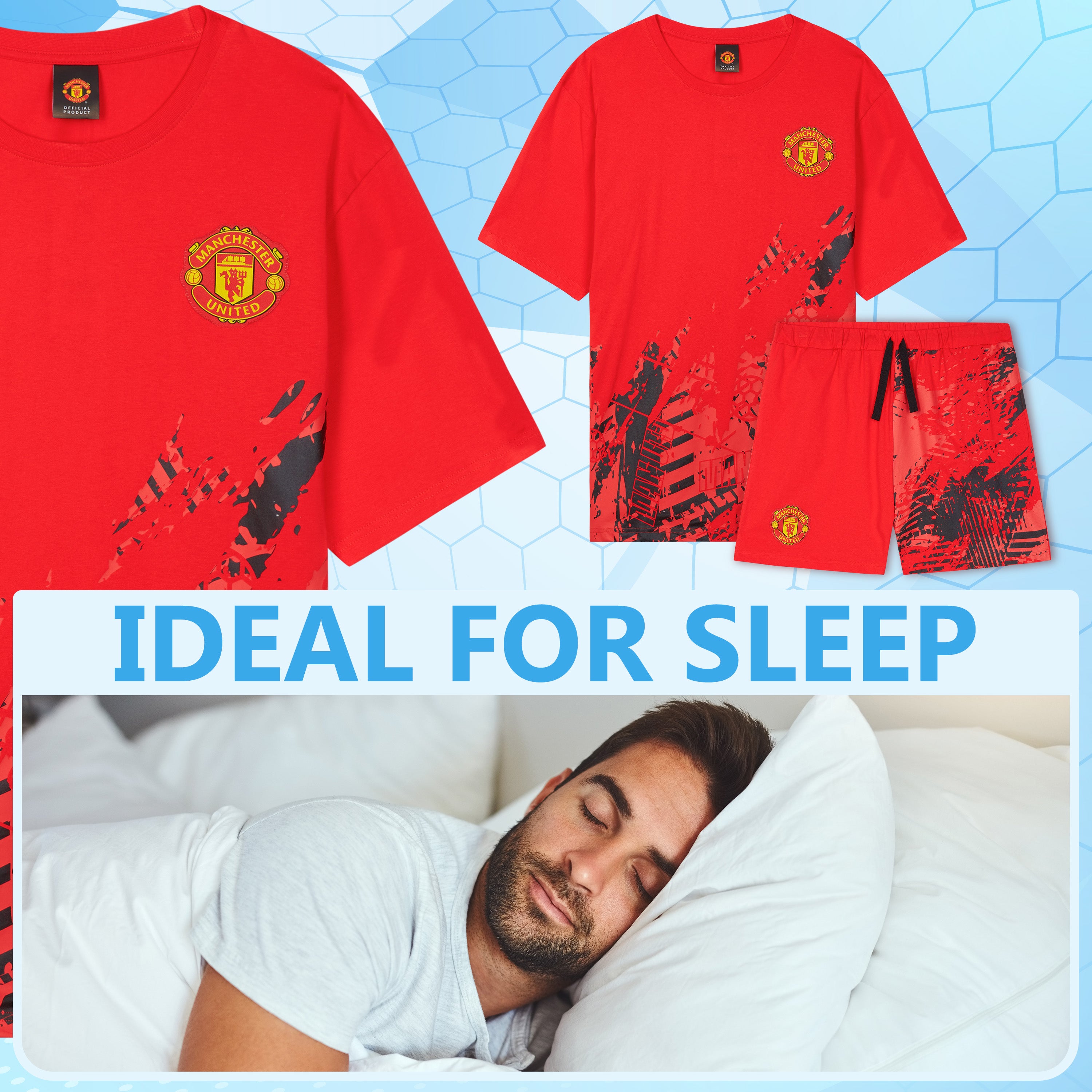 Get Trend Mens Pyjamas Set Short PJs Soft Breathable Nightwear Sleepwear Cosy Summer Lounge Set Football Gifts for Men - Get Trend