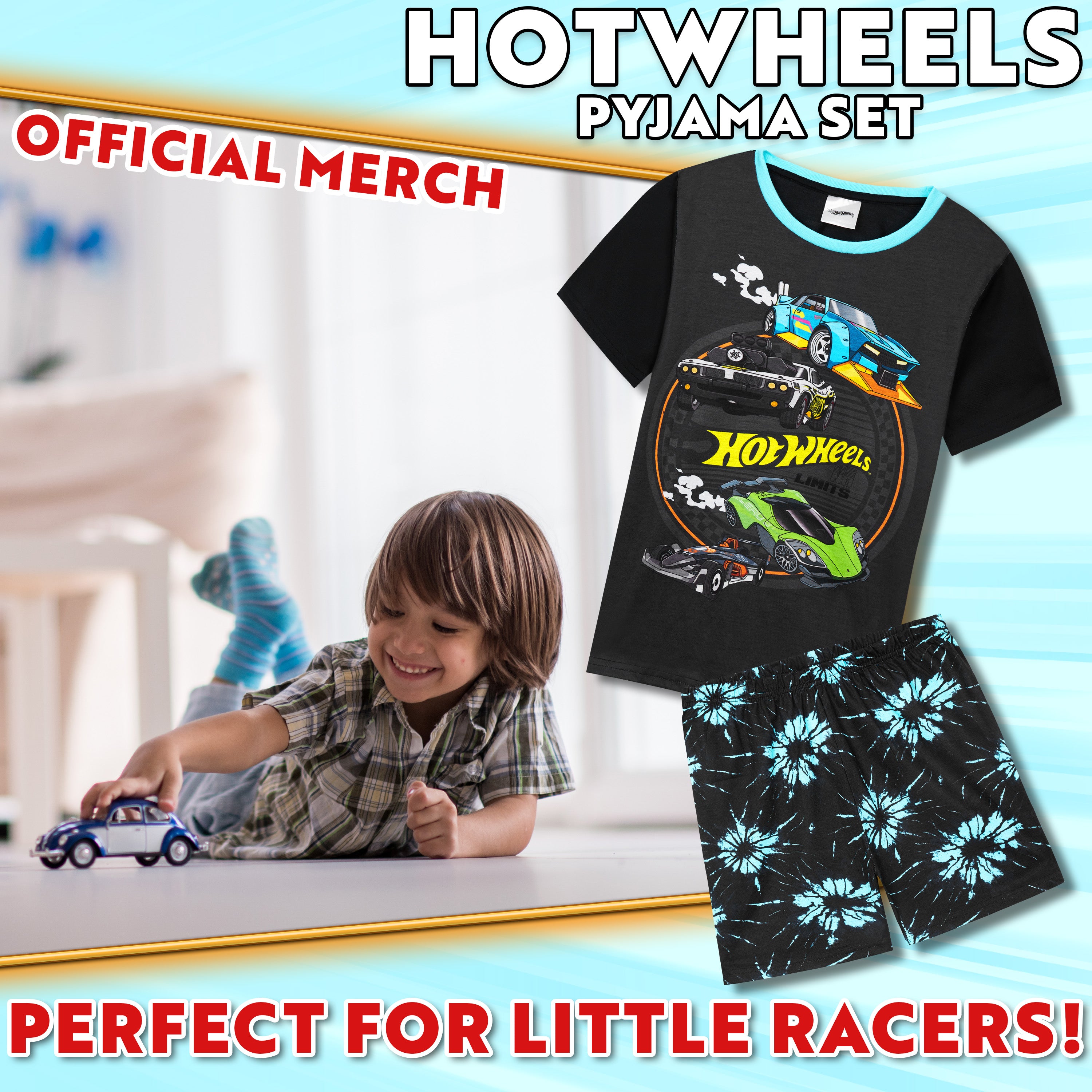 Hot Wheels Boys Pyjamas 2 Piece Summer Nightwear Set Short PJs Soft Breathable Lounge Wear Gifts for Boys - Get Trend