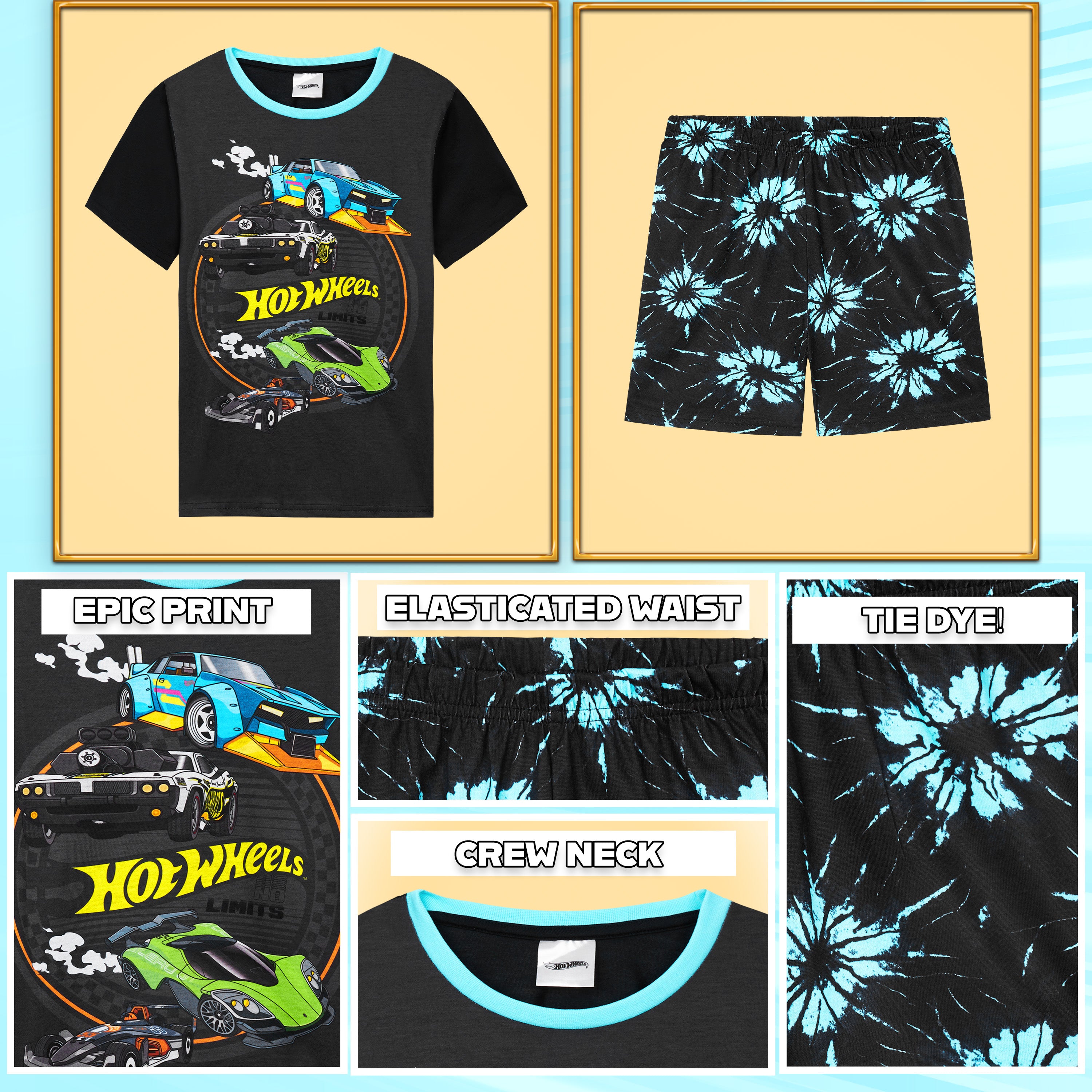 Hot Wheels Boys Pyjamas 2 Piece Summer Nightwear Set Short PJs Soft Breathable Lounge Wear Gifts for Boys - Get Trend