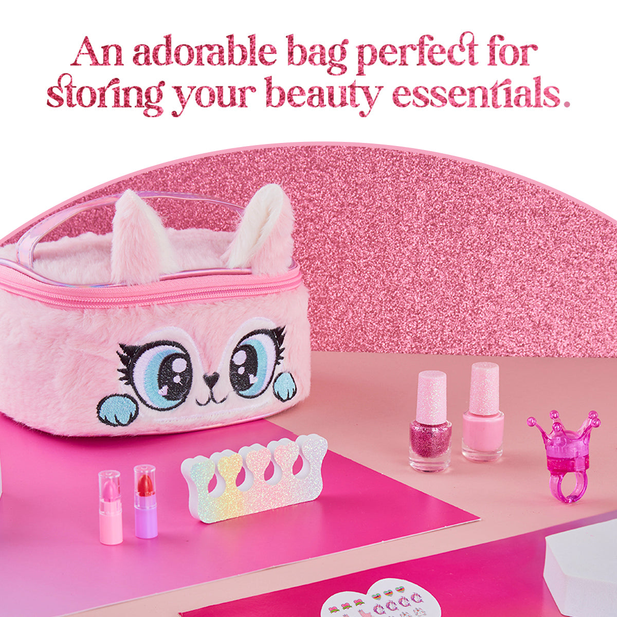 Kids Makeup Sets for Girls - Plush Beauty Case with Nail Varnish & Lipgloss - Pink - Get Trend