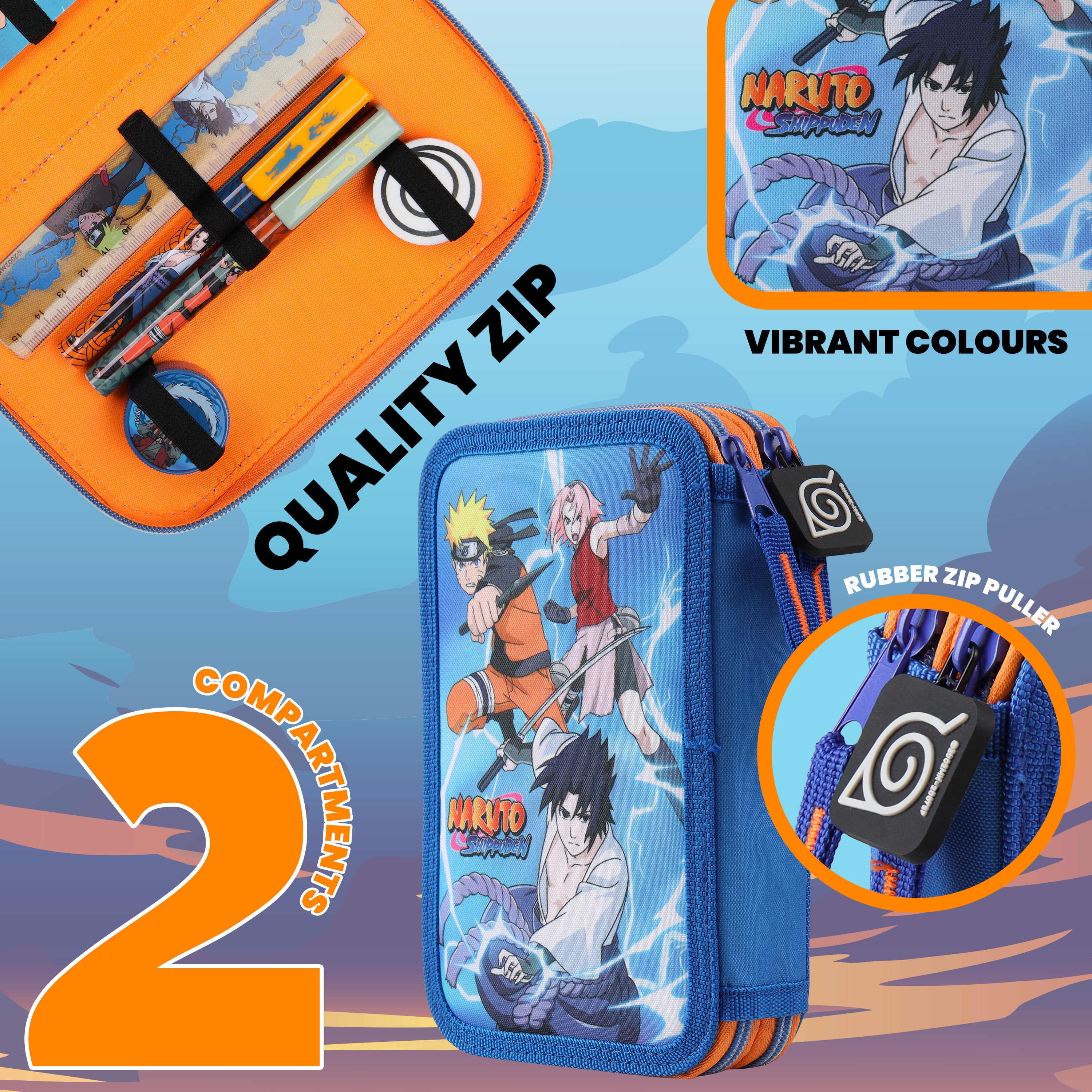 Naruto Pencil Case, Naruto Filled Large Pencil Case 2 Compartments - Get Trend