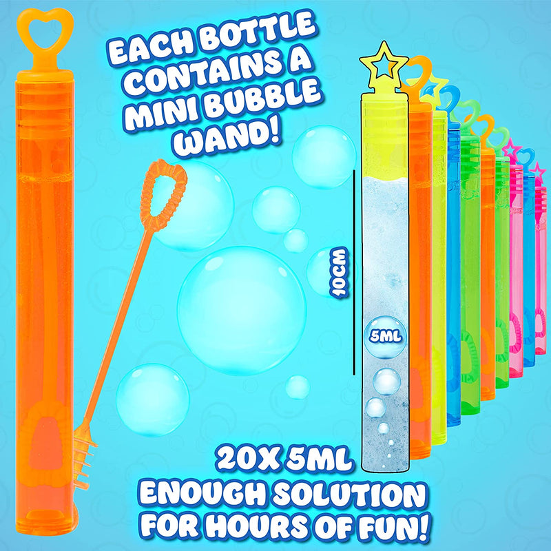 Multipack Bubble Wands for Kids with 5ml of Bubbles -20 Bubble Wands