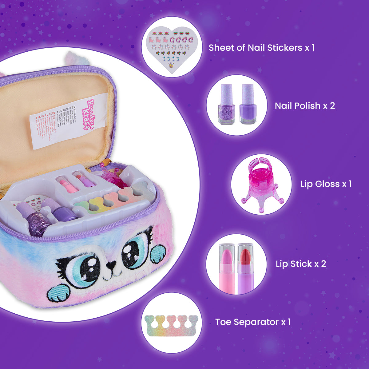 Kids Makeup Sets for Girls - Plush Beauty Case with Nail Varnish & Lipgloss - Purple - Get Trend