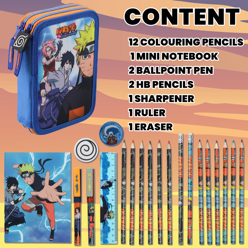 Naruto Pencil Case, Naruto Filled Large Pencil Case 2 Compartments