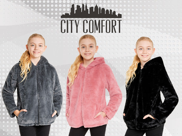 Girls Coat - Fluffy Hooded Zip Up Coat for Kids and Teenagers - Get Trend