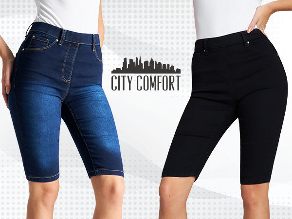 CityComfort Shorts - Jegging Denim Shorts for Women Knee Length - Get Trend