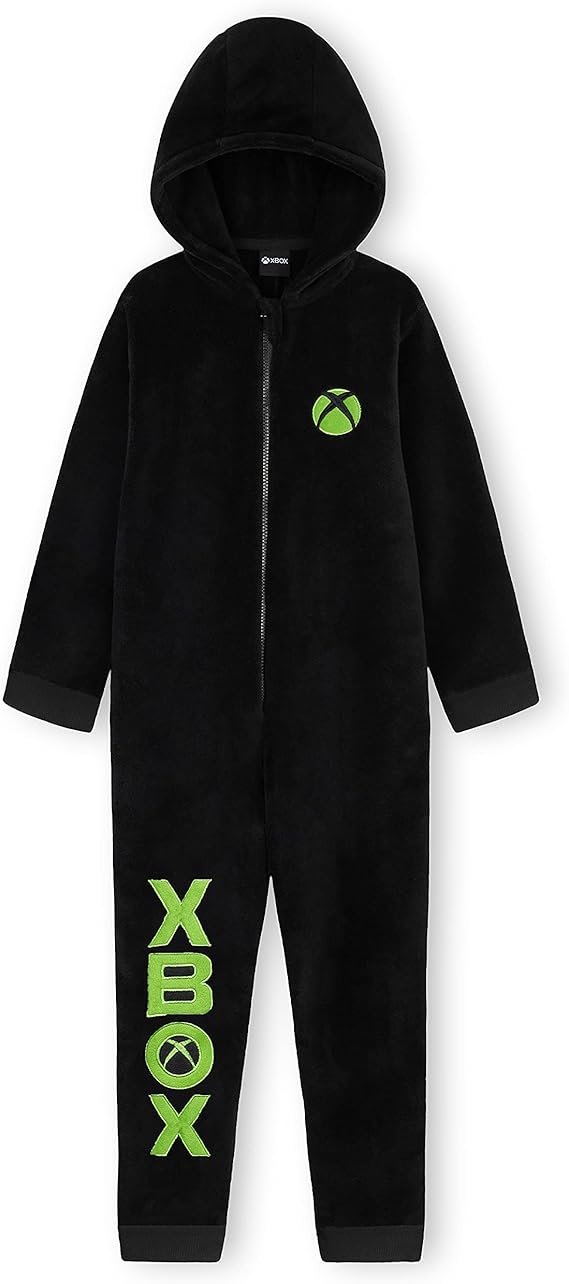 Xbox Onesie for Boys Teens All in One Fleece Pyjamas Hooded Jumpsuit Loungewear Cosy Warm Nightwear Gamer Gifts for Boys - Get Trend