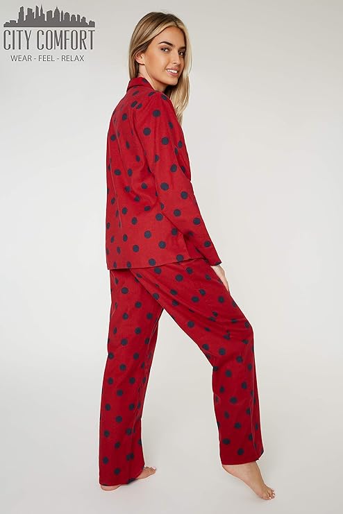 CityComfort Ladies Pyjamas, Button Up PJs for Women, Brushed Cotton Pyjama Set - Get Trend