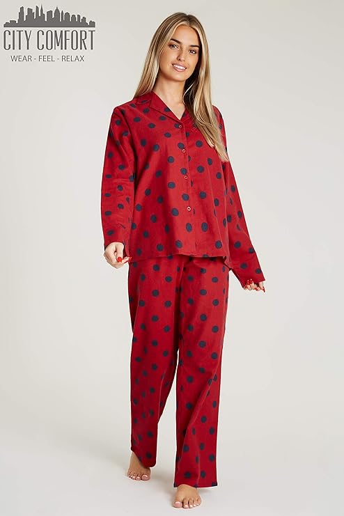 CityComfort Ladies Pyjamas, Button Up PJs for Women, Brushed Cotton Pyjama Set - Get Trend