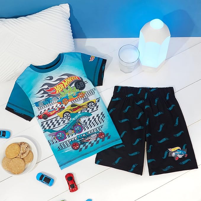 Hot Wheels Boys Pyjamas 2 Piece Summer Nightwear Set Short PJs Soft Breathable Lounge Wear Gifts for Boys - Get Trend