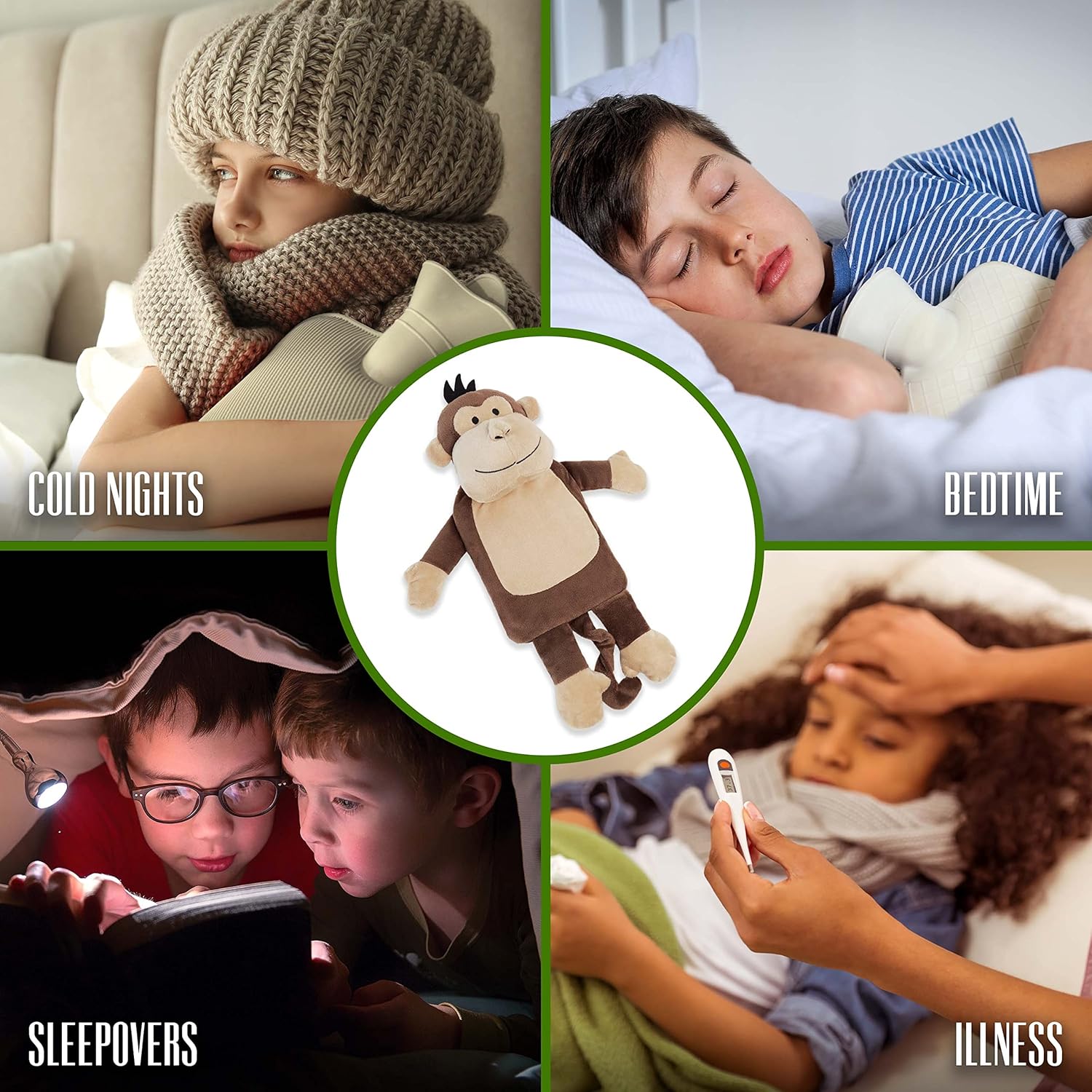 Hot Water Bottle with  Monkey Fleece Cover 1 Litre Capacity Natural Rubber Hot Water Bottle - Get Trend