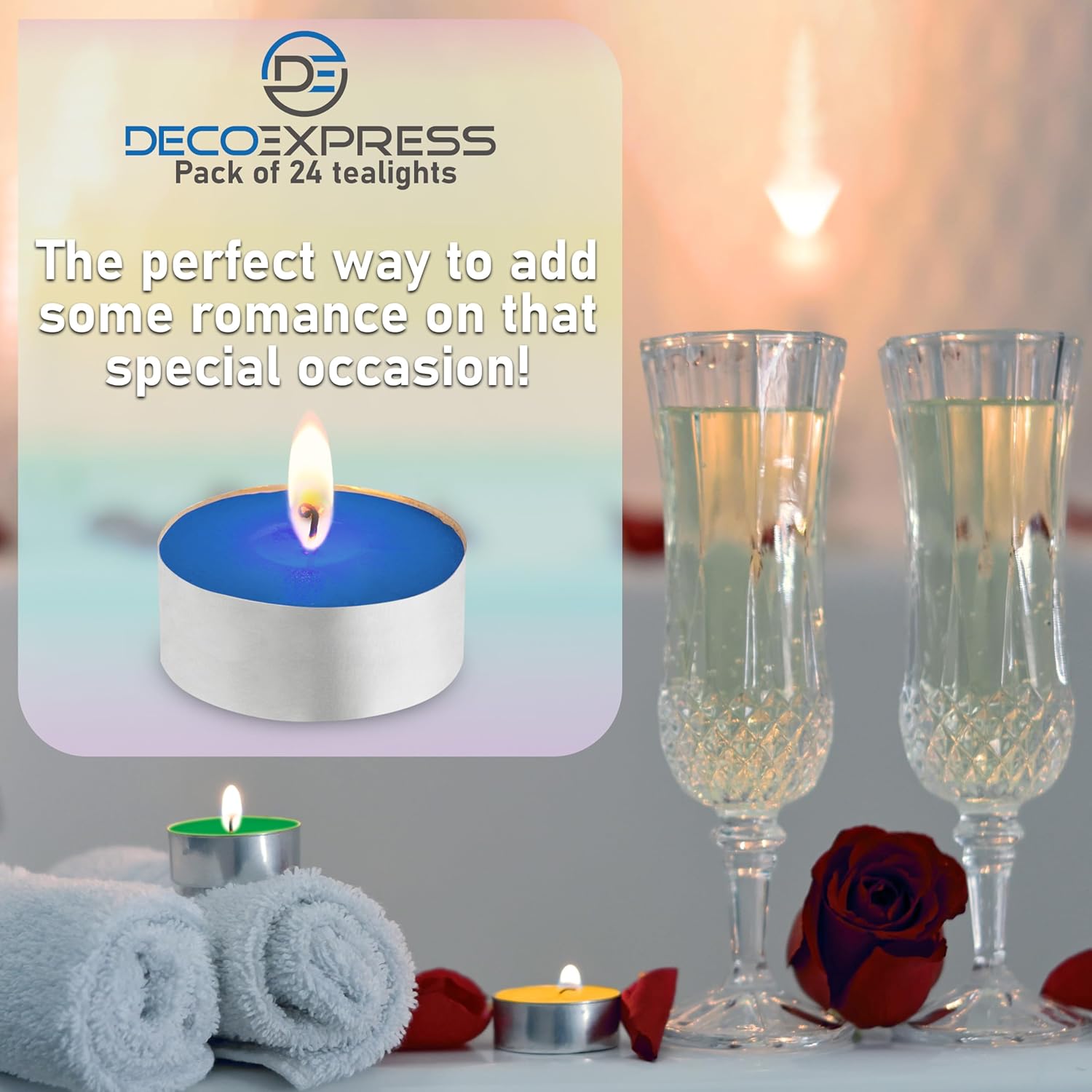 DECO EXPRESS Tealight Candles Multipack of 24, Burning Time 4 Hours - Tea Lights Candles (Multi 24/4 Hour - Get Trend