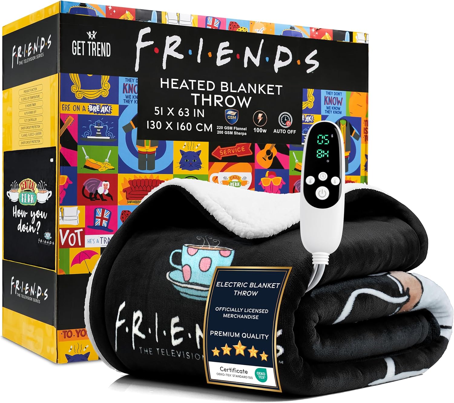 FRIENDS Electric Blanket 230x265cm, King Size Soft & Luxurious Sherpa Fleece Heated Blanket - Get Trend
