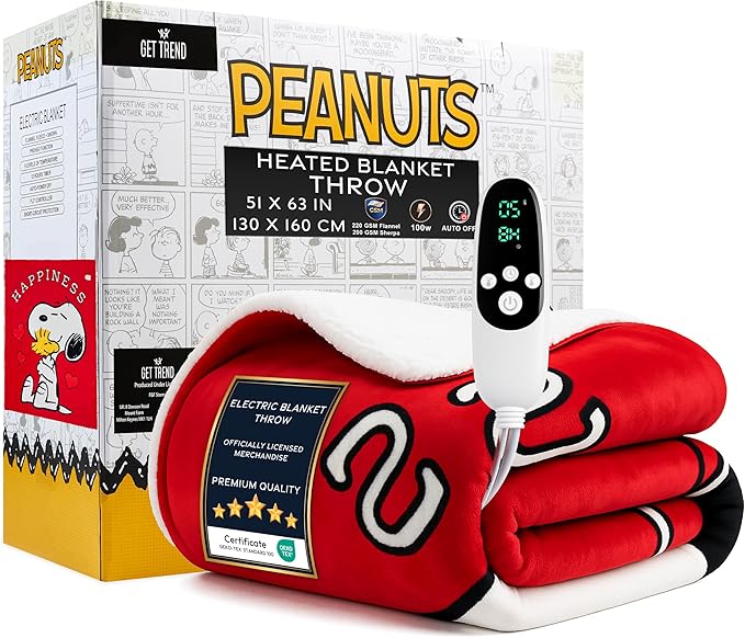 Get Trend Peanuts Snoopy Electric Blanket 230x265cm, King Size Soft & Luxurious Sherpa Fleece Heated Blanket - Get Trend