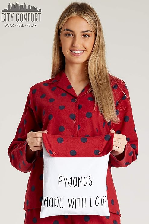 CityComfort Ladies Pyjamas, Button Up PJs for Women, Brushed Cotton Pyjama Set - Get Trend