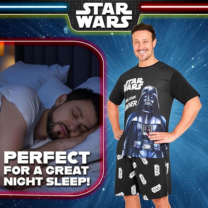 Disney Star Wars Mens Pyjamas Set Short PJs Soft Breathable Nightwear Loungewear Comfy Jammies Funny Sleepwear Baby Yoda Dad Gifts for Men - Get Trend