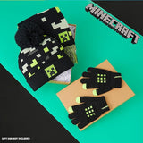 Minecraft Beanie Winter Accessories Set Boys Teens, 3pcs Hat Scarf Gloves Warm Knit