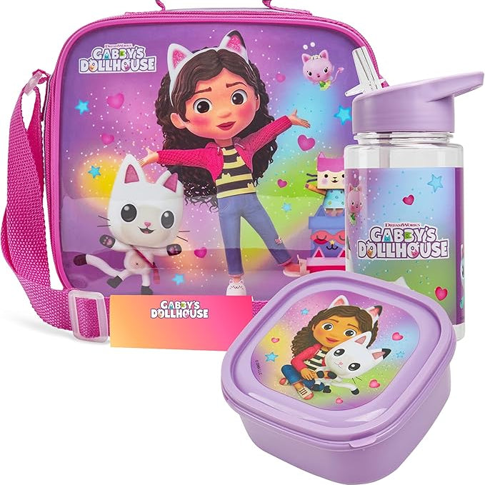 Get Trend Gabby’s Dollhouse Lunch Bag Set for Kids 3 Pcs with Snack Lunch Box - Get Trend