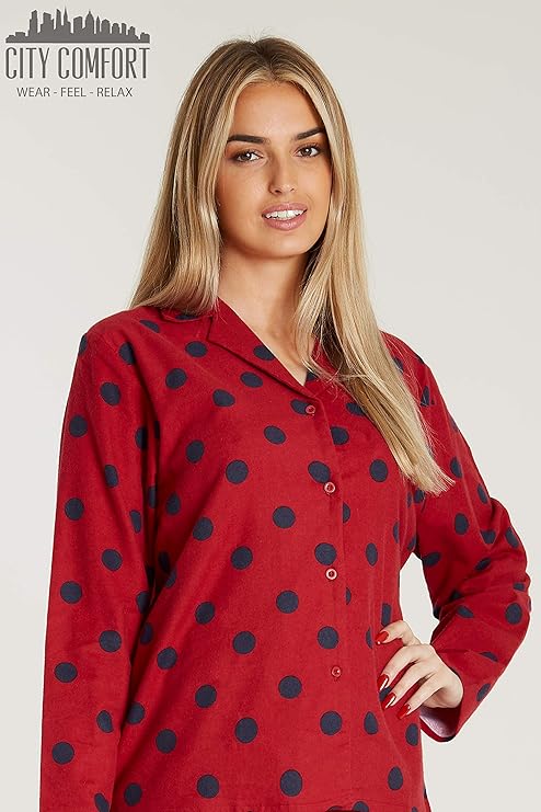 CityComfort Ladies Pyjamas, Button Up PJs for Women, Brushed Cotton Pyjama Set - Get Trend