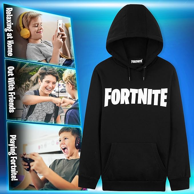 Fortnite Hoodie for Boys - Official Gaming Jumper Kids Clothes with Hood - Get Trend