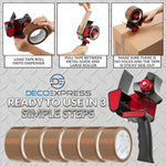 DECO EXPRESS Packaging Tape Dispenser Gun and 6 Rolls Parcel Tape Strong Brown - Get Trend