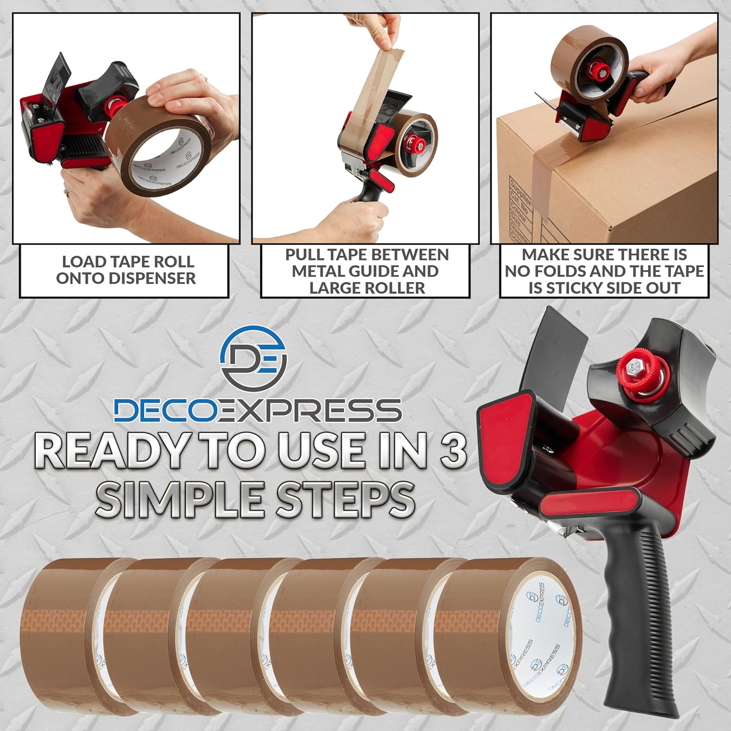 DECO EXPRESS Packaging Tape Dispenser Gun and 6 Rolls Parcel Tape Strong Brown - Get Trend