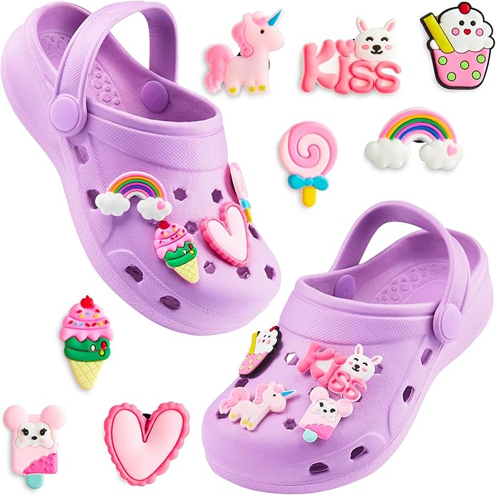 CityComfort Clogs Girls Removable Shoe Charms Garden Shoes Slip On Ankle Strap