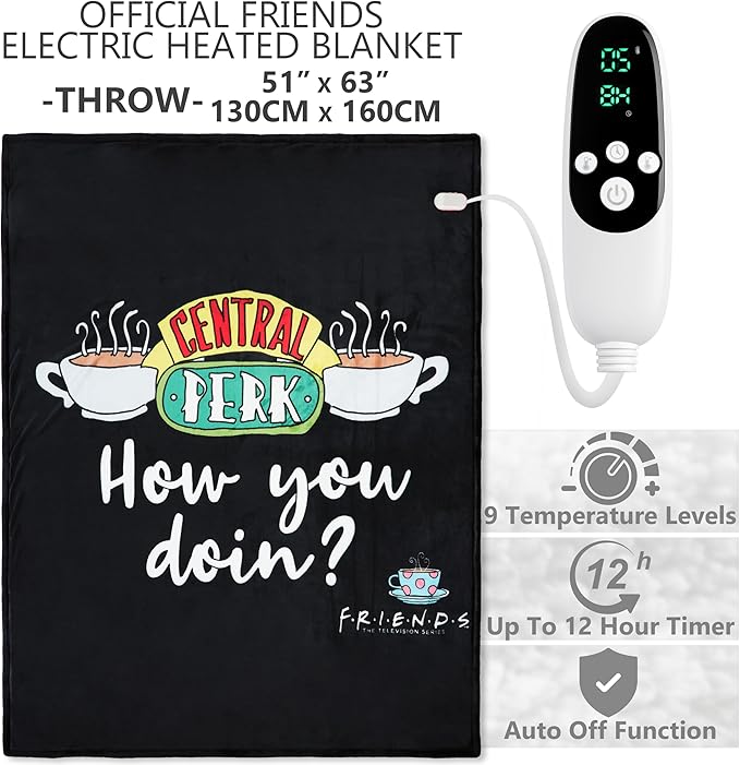 FRIENDS Electric Blanket 230x265cm, King Size Soft & Luxurious Sherpa Fleece Heated Blanket - Get Trend