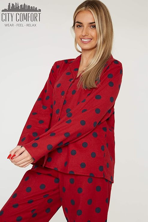 CityComfort Ladies Pyjamas, Button Up PJs for Women, Brushed Cotton Pyjama Set - Get Trend