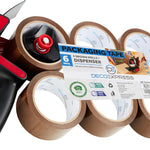 DECO EXPRESS Packaging Tape Dispenser Gun and 6 Rolls Parcel Tape Strong Brown Fragile Clear Heavy Duty for Packing Boxes Moving House Essentials (Dispenser Mixed, 1 Pack) - Get Trend