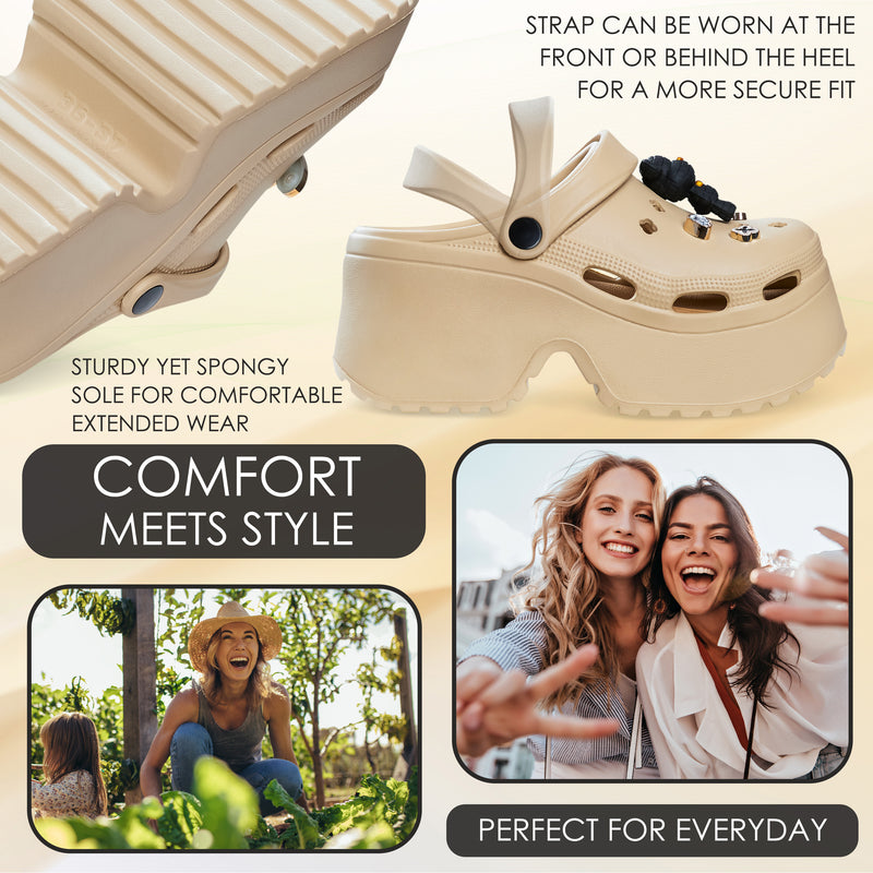 CityComfort Womens Platform Heeled Clogs with Removable Charms - Get Trend